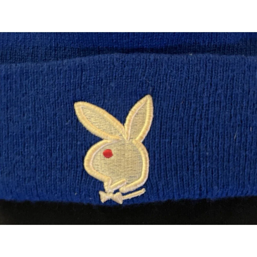 Vintage Playboy Bunny Embroidered Knit Beanie Hat Late 90s / Early 2000s Y2K Era